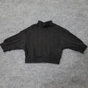 Kaylee Kollection Sweater Womens Size M Black Cable Knit Mock Neck Cropped Cozy